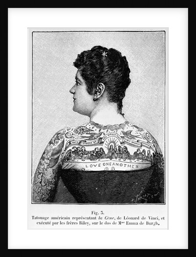 Woman W/Elaborate Tattoos - Woodcut by Anonymous