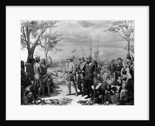 Painting of Native Americans Greeting Swedish Settlers by Christian Von Schneidau