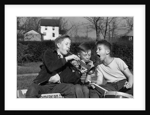 Three Young Boys Playing Musical Instruments by Anonymous