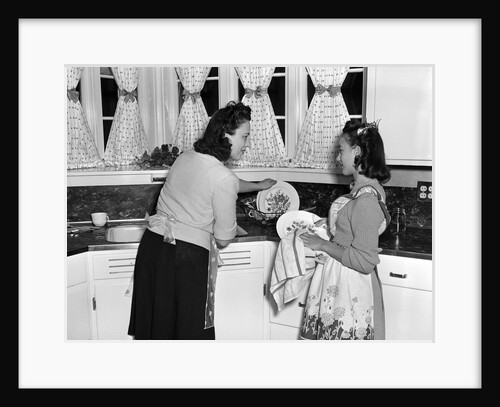 Mother and Daughter Doing Dishes by Anonymous