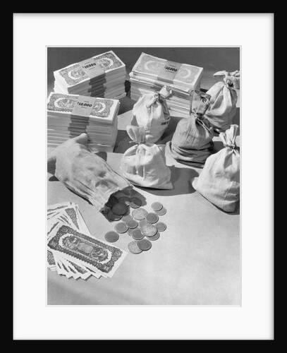 Stacks of $100 Bills, Coins, and Money Bags by Anonymous