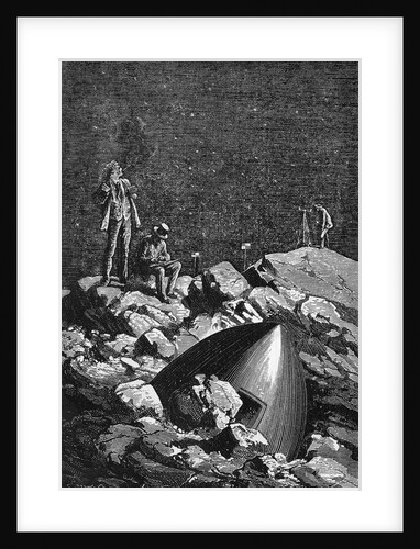 Illus. Of Men On Rocks W/Crashed Craft by Anonymous