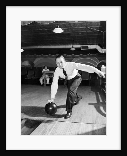 Man Bowling in Tie and Slacks by Anonymous