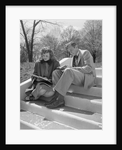 Students on Steps Reading by Anonymous