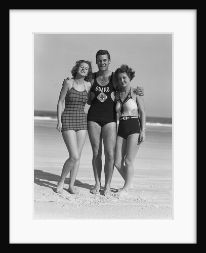 Lifeguard With Arm Around Sunbathers by Anonymous
