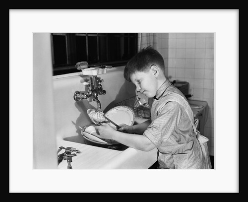 Boy Washing Dishes by Anonymous