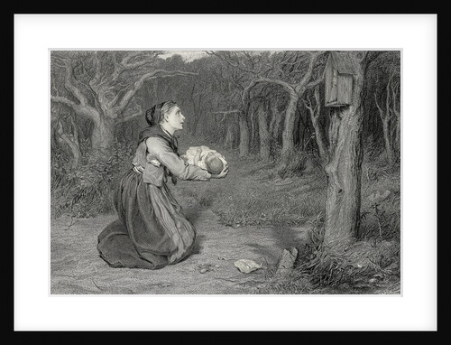 Peasant Woman Kneels at Forest Shrine by Anonymous