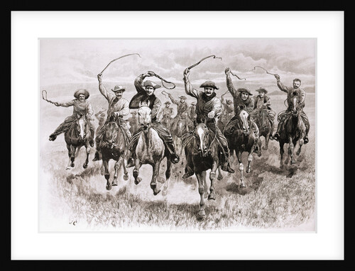 The Cowboy's Race Woodcut by Anonymous