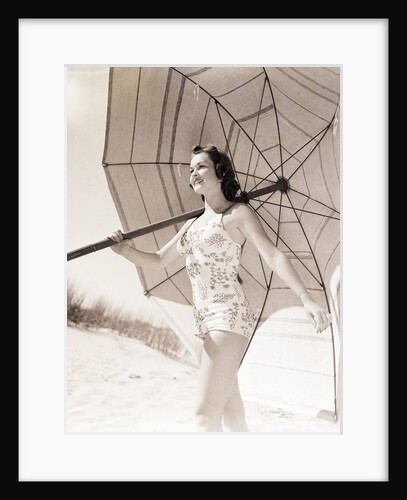 Woman Carrying Huge Umbrella by Anonymous