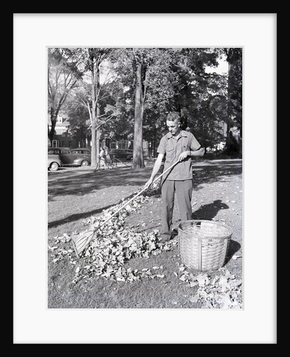 Man Raking Leaves by Anonymous