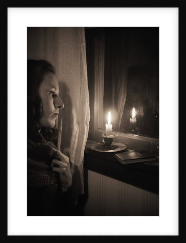 Woman at Window with Candle by Anonymous