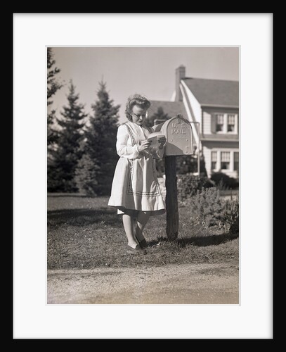 Woman Reading Mail by Mail Box by Anonymous