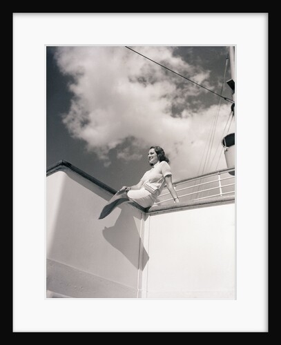 Woman Sitting on Boat Railing by Anonymous