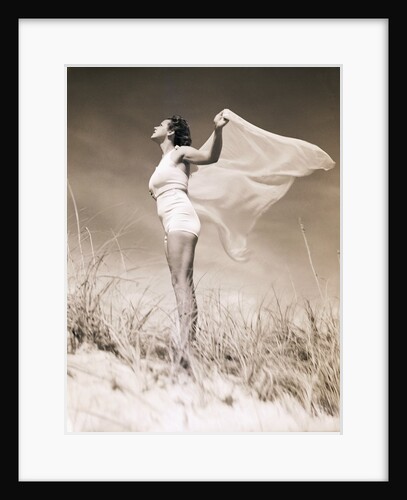 Woman in Swimsuit Holding Scarf by Anonymous