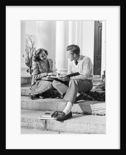 Students Studying On College Steps by Anonymous