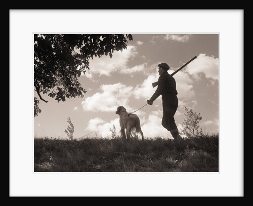 Hunter Walking with Bird Dog by Anonymous