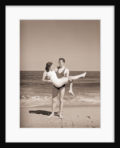 Man Carrying Woman on Beach by Anonymous