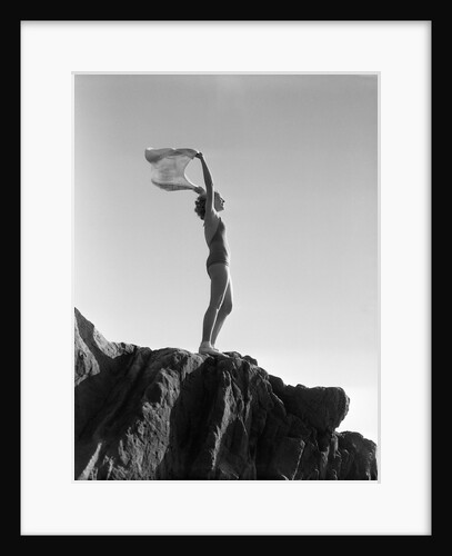 Woman in Bathing Suit Holding a Scarf by Anonymous
