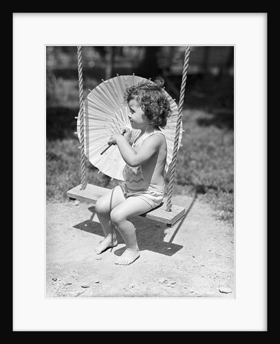 Girl on Swing Holding Parasol by Anonymous