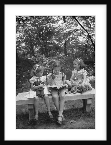 Girls Reading on Park Bench by Anonymous
