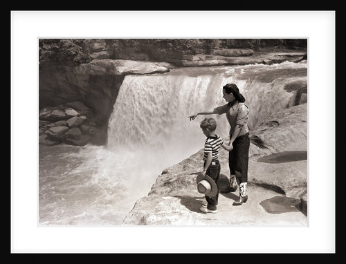 Woman and Boy Standing at Cumberland Falls by Anonymous
