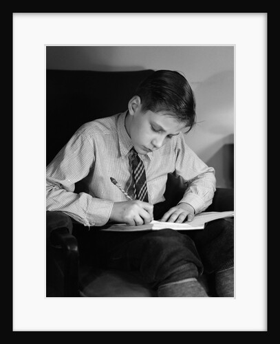 Seated Boy Doing Homework by Anonymous