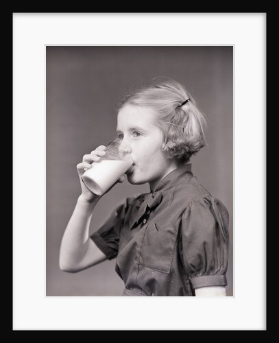 Girl Drinking Glass of Milk by Anonymous