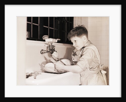 Boy Washing Dishes by Anonymous