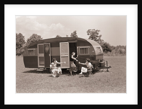 Women Gather Outside Trailer Home by Anonymous