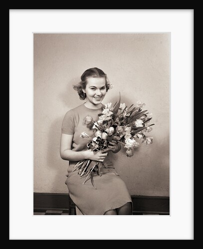 Seated Girl Holding Flowers by Anonymous