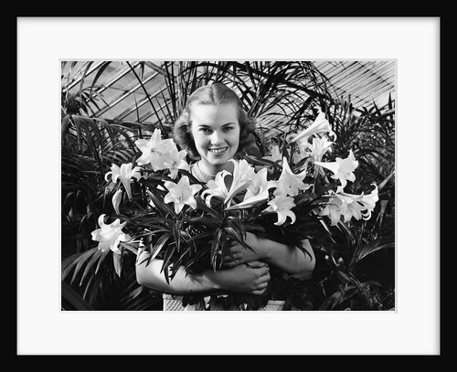 Young Woman with Arms Full of Easter Lillies by Anonymous