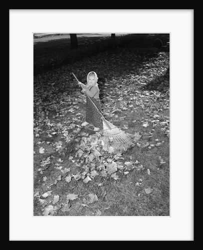 Little Girl Raking Leaves by Anonymous