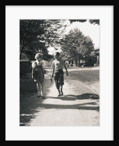 Boy and Girl Walking to School by Anonymous
