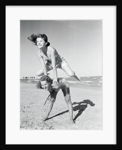 Girls Playing Leapfrog on Beach by Anonymous