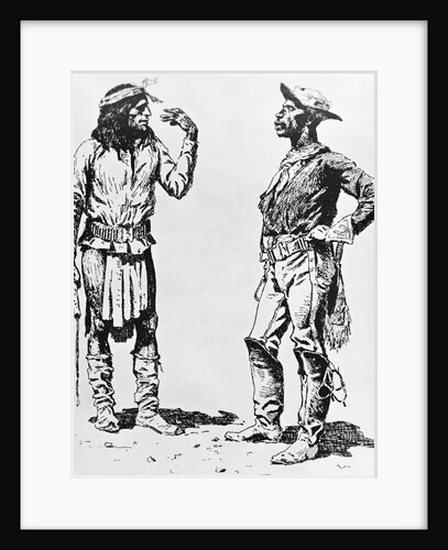 Illustration of Native American Communicating in Sign Language to Black Cavalryman by Frederic Remington