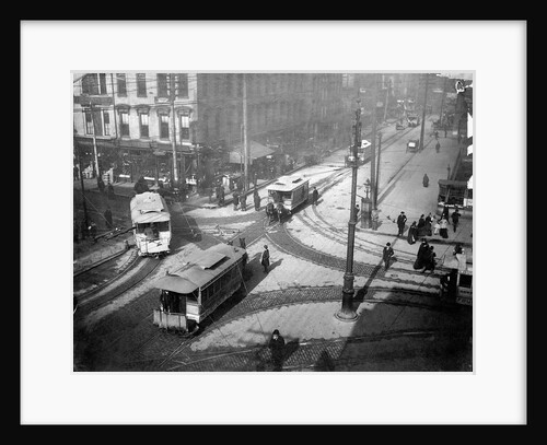 Horse Drawn Trolleys on Street by Anonymous