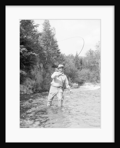Fisherman Casting in River by Anonymous