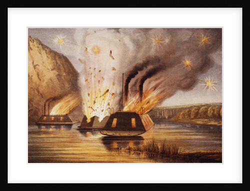 Lithograph Depicting the Destruction of the James River Fleet by Anonymous