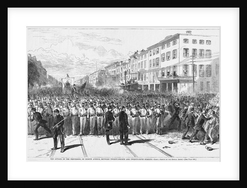 The Attack on the Procession, on Eighth Avenue, Between Twenty-Fourth and Twenty-Fifth Streets Newspaper Illustration by Anonymous