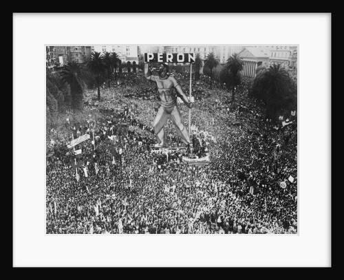 Massive Crowd Attending Rally Under Statue with Peron Inscription by Anonymous