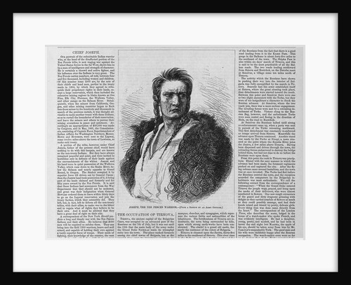 Text and diagram. Joseph, the Nez Perces warrior. From a sketch by Army Officer