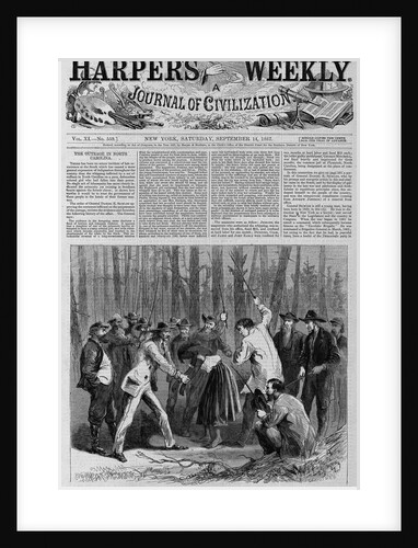 Page with text and diagram. Whipping a negro girl in North Carolina by "unconstructed" Johnsonians by Anonymous