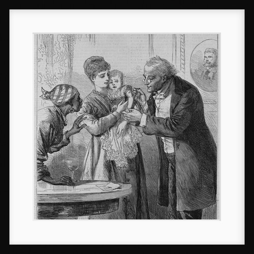 Vaccinating the baby. From a sketch by Sol Eytinge by Anonymous