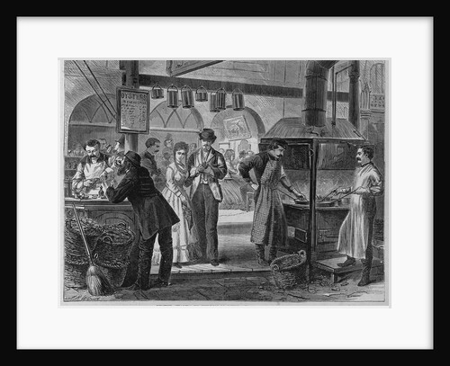 Oyster stands in Fulton Market by A. R. Waud