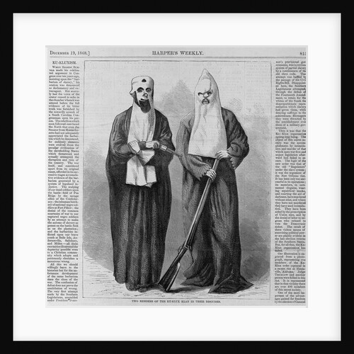 Page with text and diagram. Two members of the Ku-Klux-Klan in their disguises by Anonymous