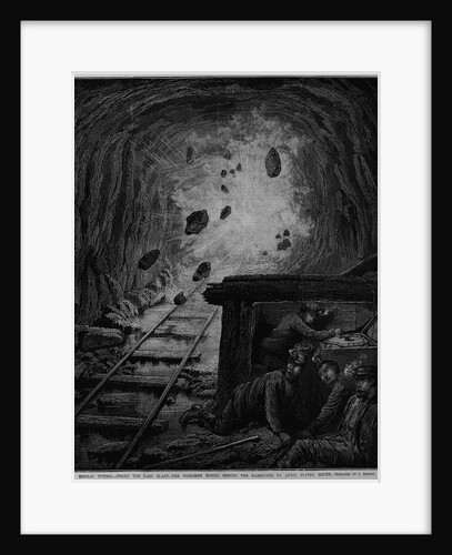 Hoosac Tunnel - Firing the Last Blast - The Workmen Hiding Behind the Barricade to Avoid Flying Rocks by Anonymous