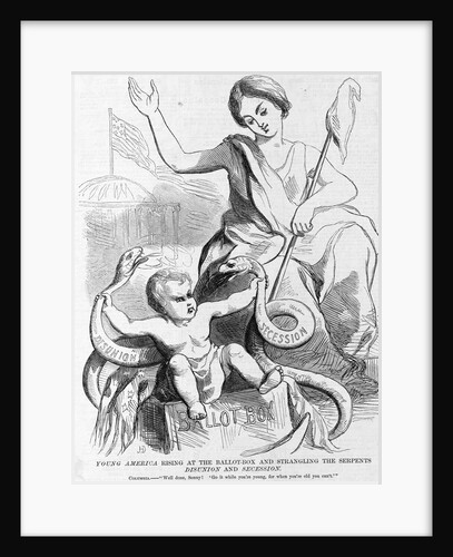 Young american rising at the ballot-box and strangling the serpents disunion and secession. Columbia by Anonymous