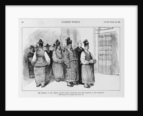 The members of the Corean Legation being conducted into the presence of the President by J.H. Moser