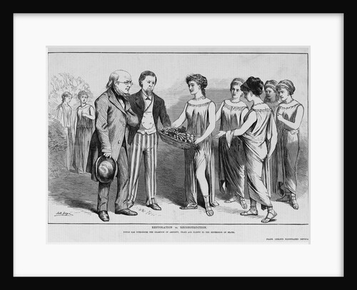 Restoration vs. Reconstruction. Uncle Sam introduces the Champion of Amnesty, Peace and Plenty to the Sisterhood of States by Anonymous