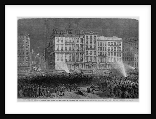 New York City - Scene in Printing House Square on the evening of November 5th, 1872 - The returns announced from the "Sun" and "Tribune" Buildings. S by Anonymous